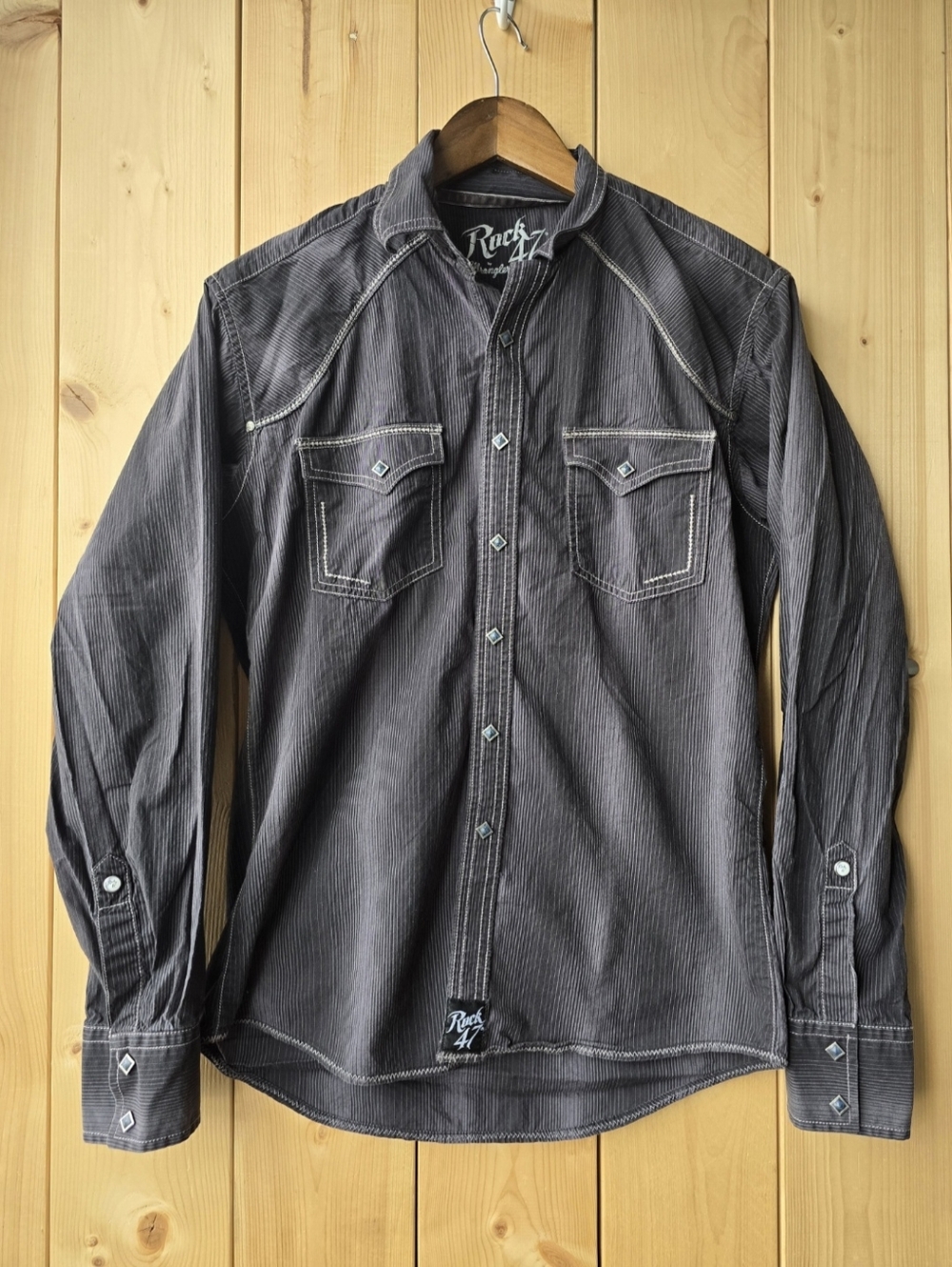 Wrangler Rock 47 Black Striped Long Sleeve Western Snap Button Shirt Mens Small